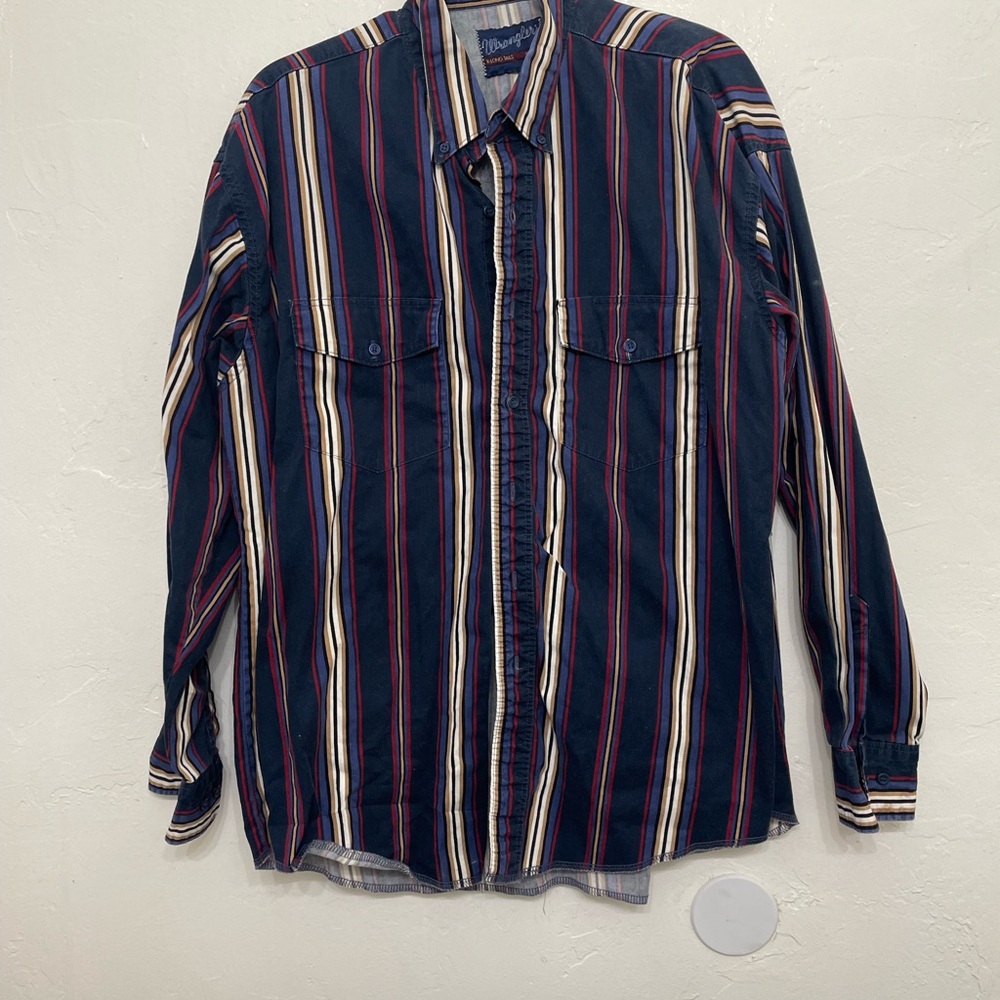 Wrangler Blue and Red Casual Button Down Shirt